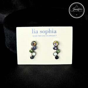 Lia Sophia NWT "Happy Hour" Silver Tone with Cut Crystal Earrings